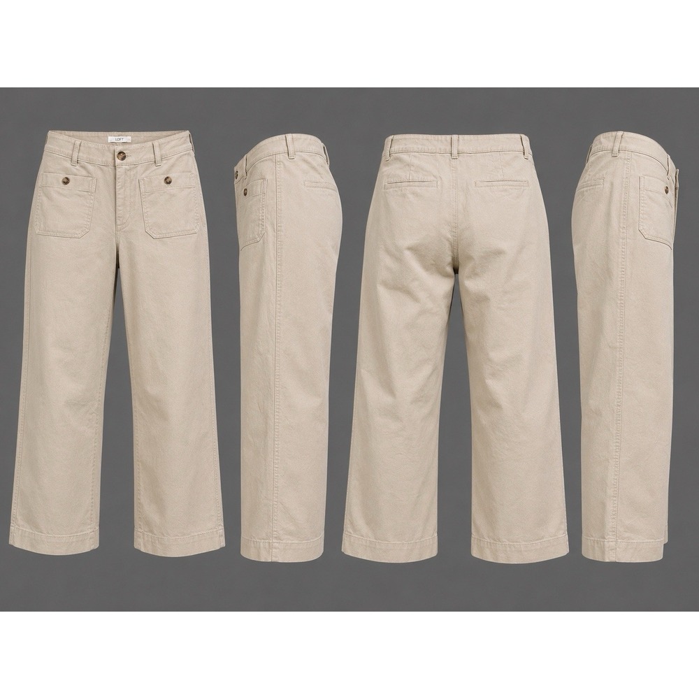 LOFT The Palmer Wide Leg High Rise Trouser PANTS WOMEN 6 TAN POCKETS